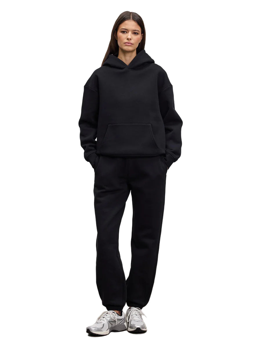 Atelier Club Plain Hoodie & Joggers Tracksuit Set Black