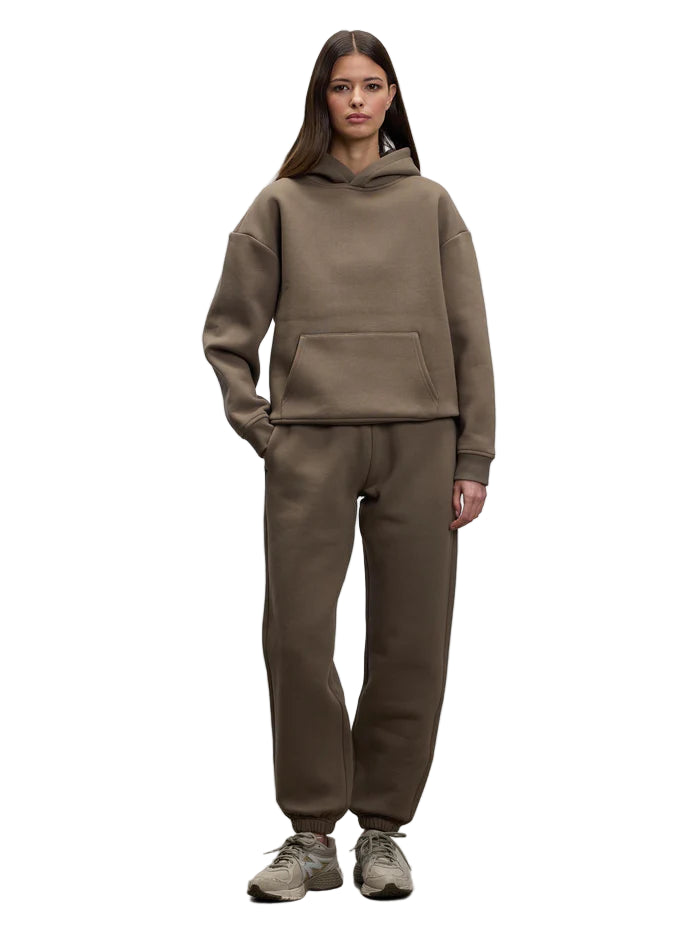 Atelier Club Plain Hoodie & Joggers Tracksuit Set Brown